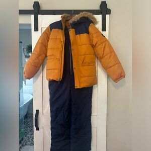 Ski bib and Coat Boys size 12. Navy and orange